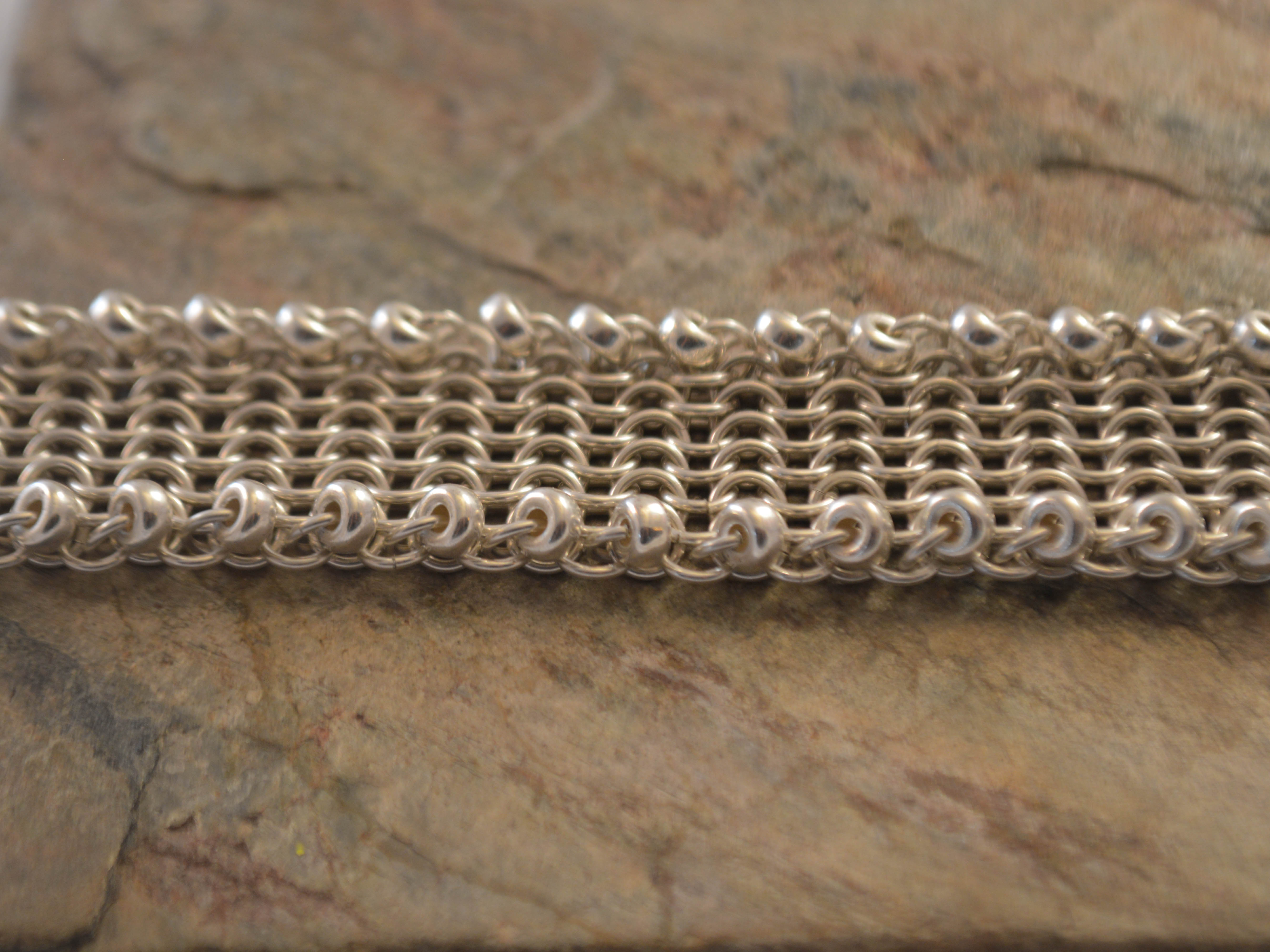 Sterling Silver Micromaille European Chainmaille Bracelet with Silver Metal Beads