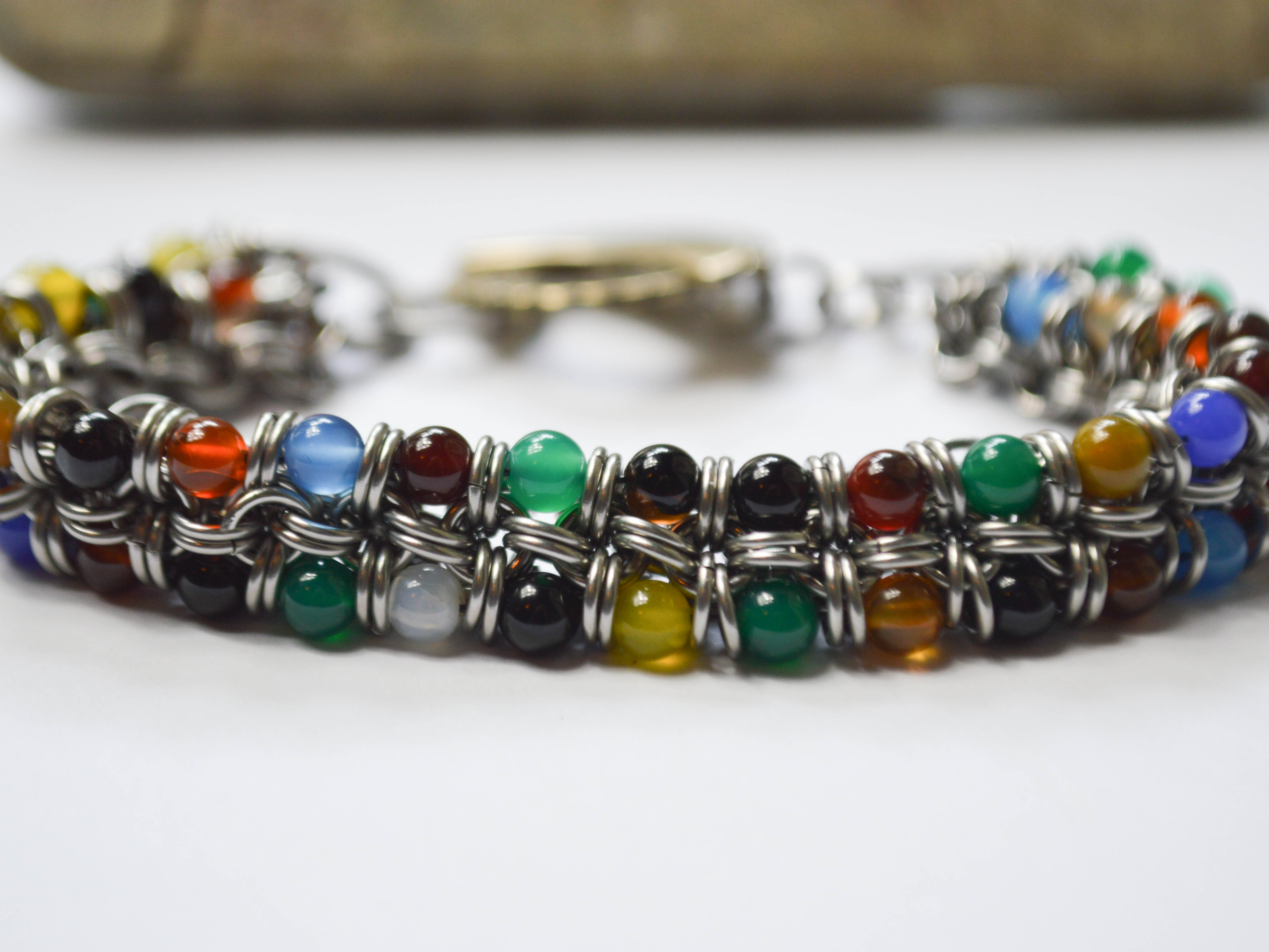 Beaded Chainmaille Multigem Beads with Stainless Steel Rings Bracelet