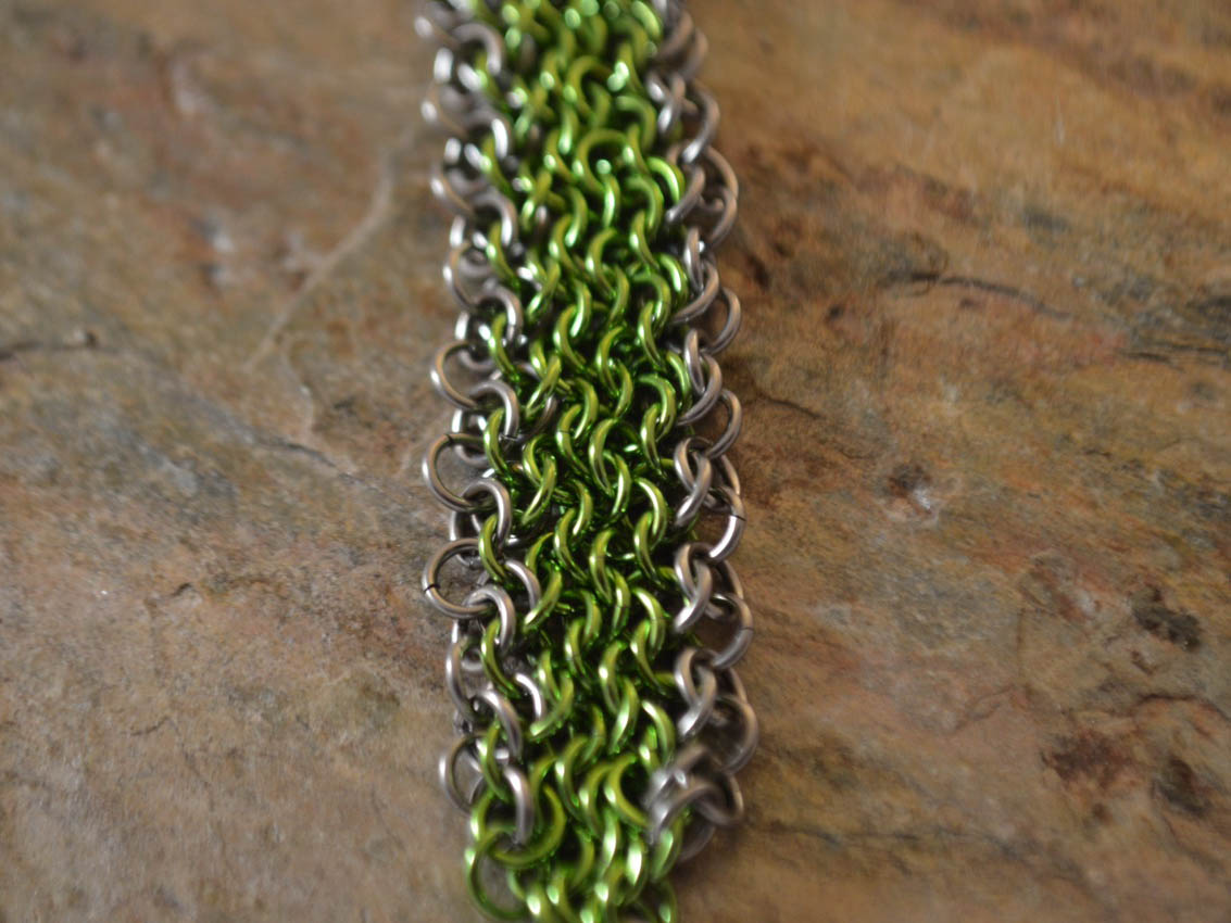 Peridot Color Aluminum and Stainless Steel Micromaille Chainmaille Bracelet