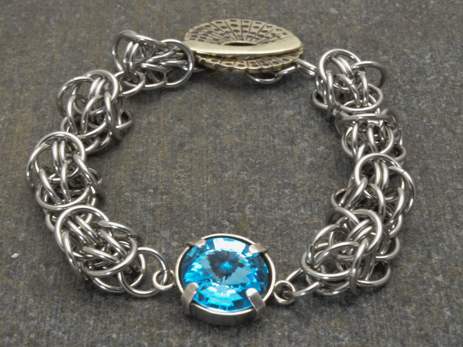 Aquamarine Swarovski Crystal and Stainless Steel Chainmaille Bracelet