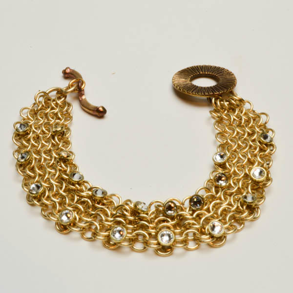 Gold Micromaille Mesh Chainmaille Bracelet with Crystalettes