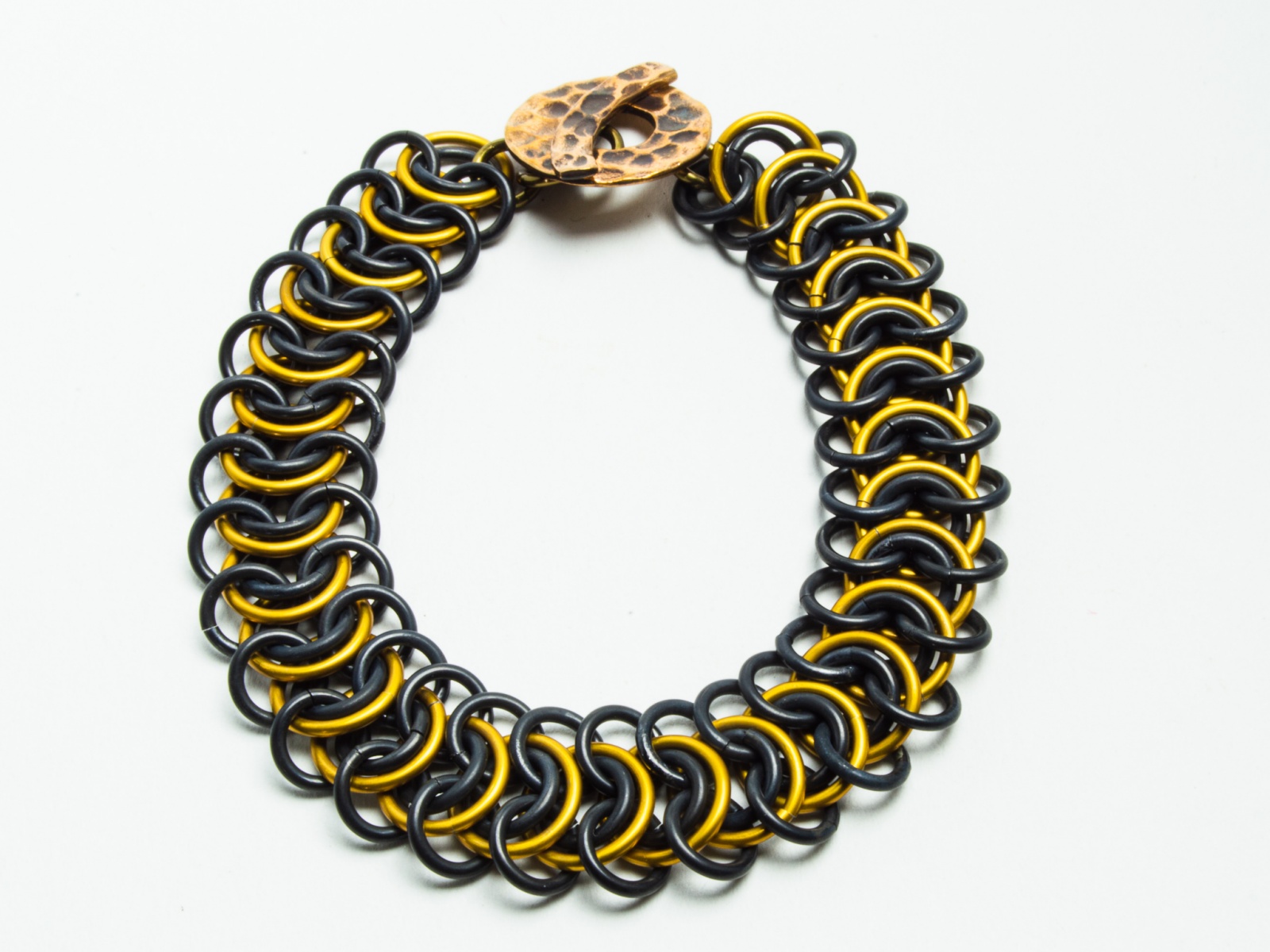 Black Niobium Chainmaille Bracelet with Gold Accents